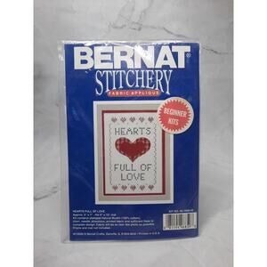 Vintage Bernat Stitchery Fabric Applique Hearts Full Of Love Beginner Kit